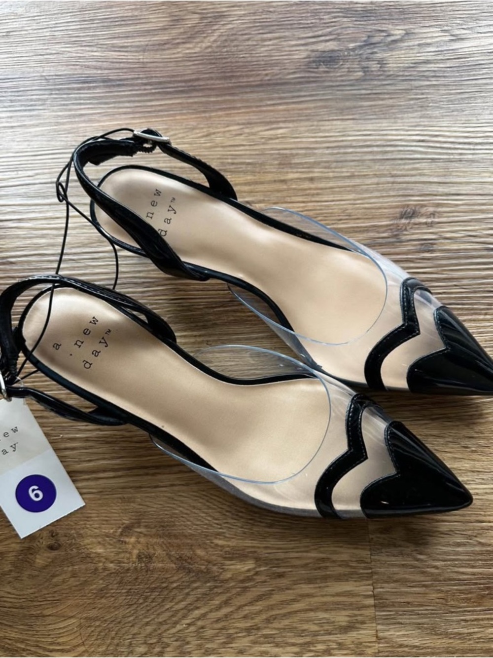 Black Pointed Slingback Flats with Clear Panels - Women